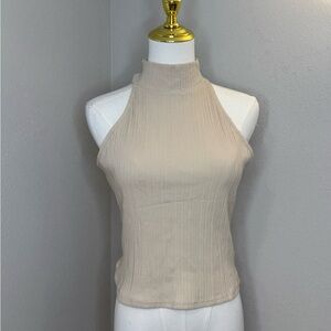 Sadie & Sage Cream Ribbed Halter Top